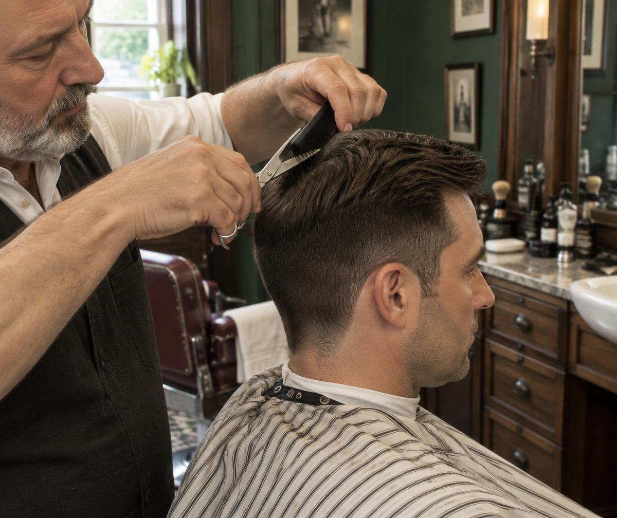 Traditional scissor-over-comb haircut in practiced hands